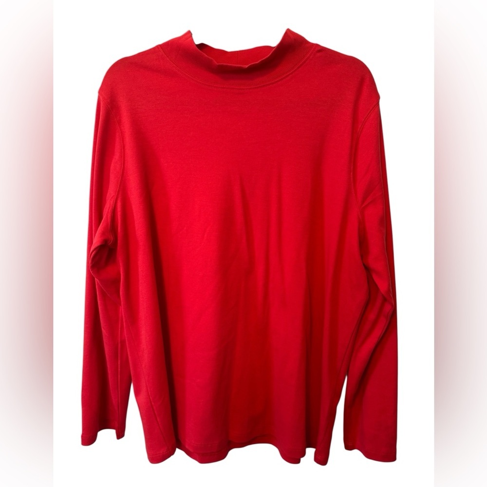 Appleseed Women Vibrant Red Poppy Orange Color Mock Neck Long Sleeve Top Size XL